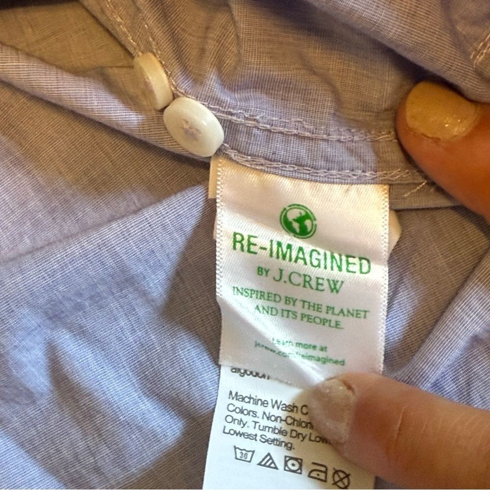 J. Crew Chambray Blue Relaxed-Fit Collarless End-On-End Cotton Tunic Shirt 4 - Picture 9 of 10